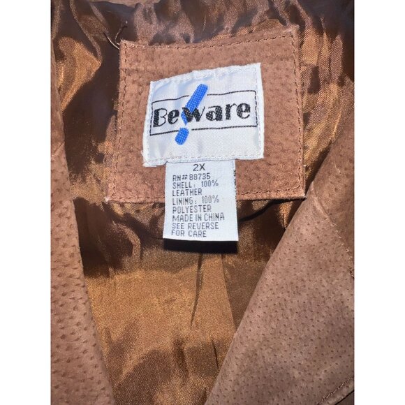 Vintage Style Beige Leather Jacket 2X By Beware - Picture 2 of 8